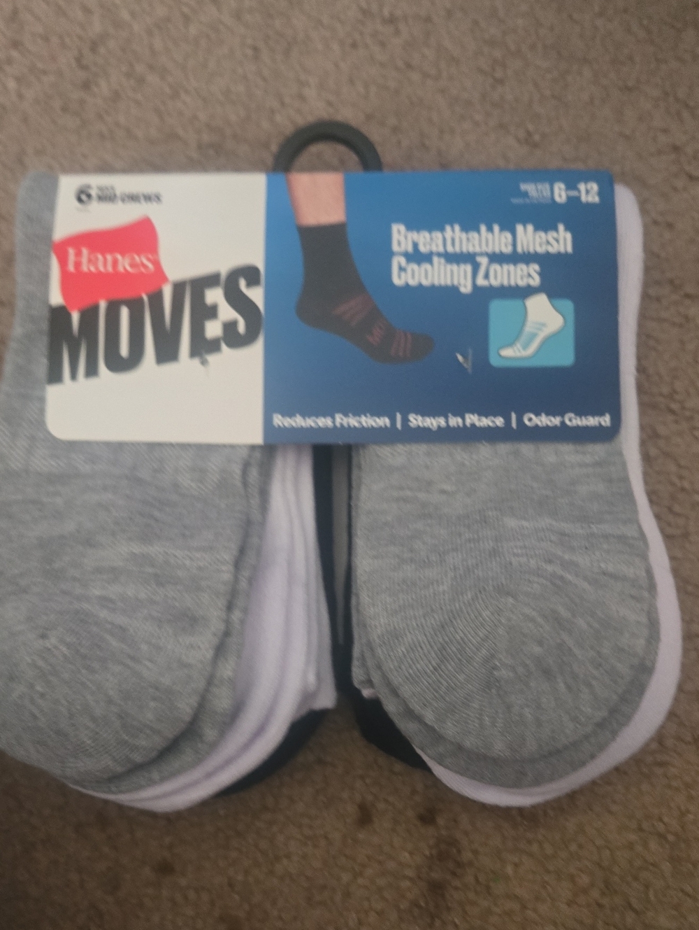 Hanes Moves Men’s Low-Cut Athletic Socks - Gray, White, Black - 6-Pack  #0070